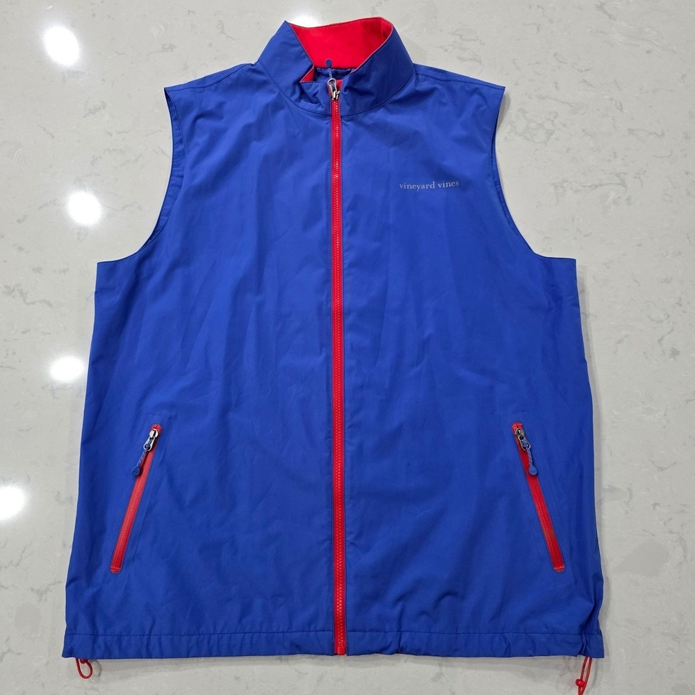 Vineyard Vines Mens L Blue Performance Full Zip Vest Preppy Golf Coastal